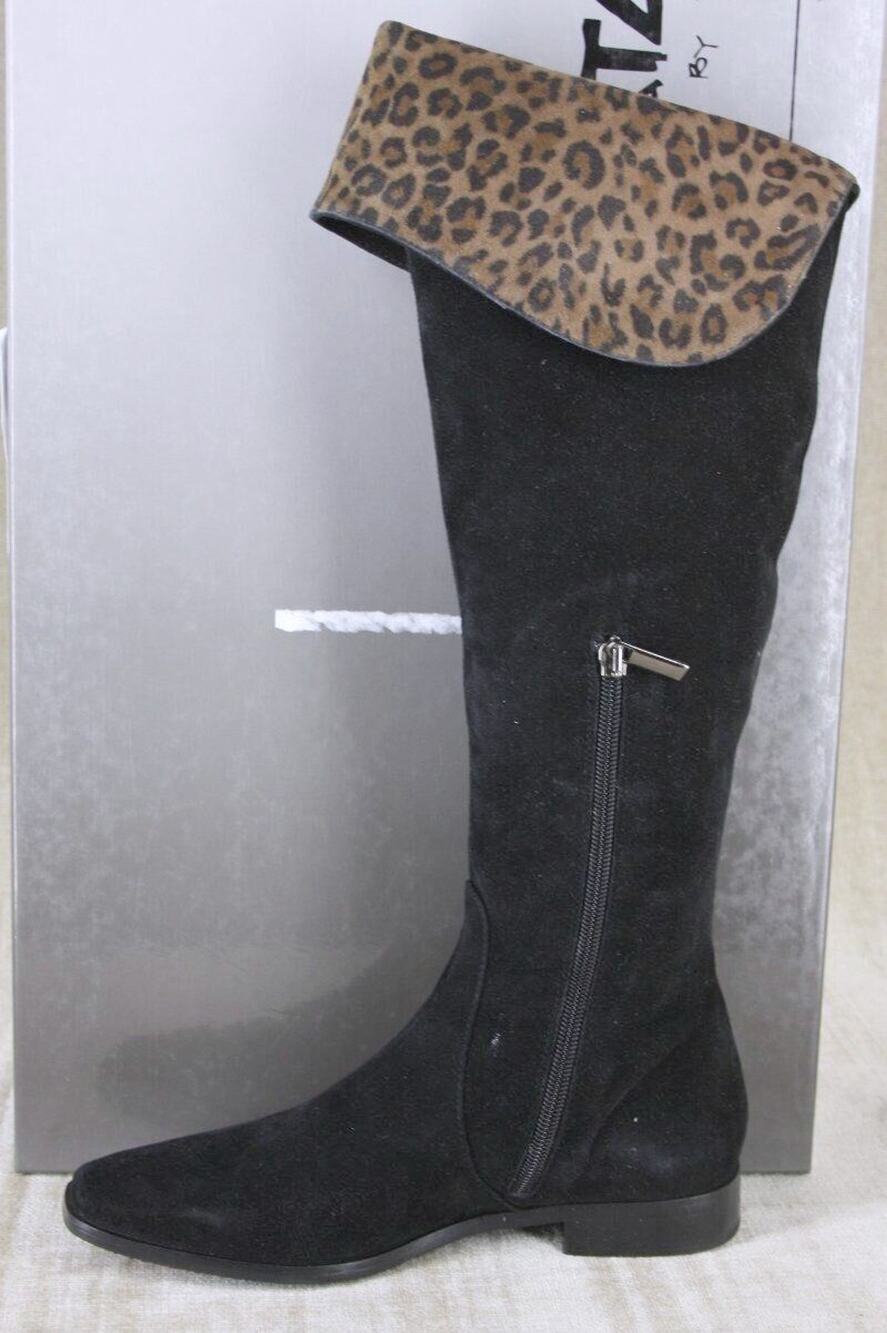 Aquatalia Black Suede Clever Leopard Over the Knee Cuff Boots